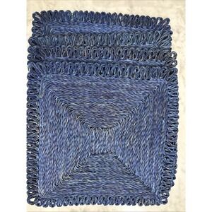 Pottery Barn Abaca Handcrafted Square Placemats-Set Of 4-Blue 14" Square